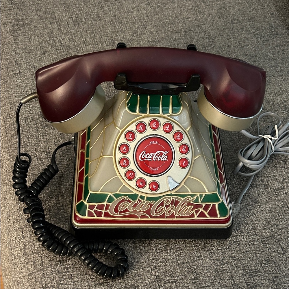 Coca-Cola Maroon and Green Faux Stained Glass Rotary Phone